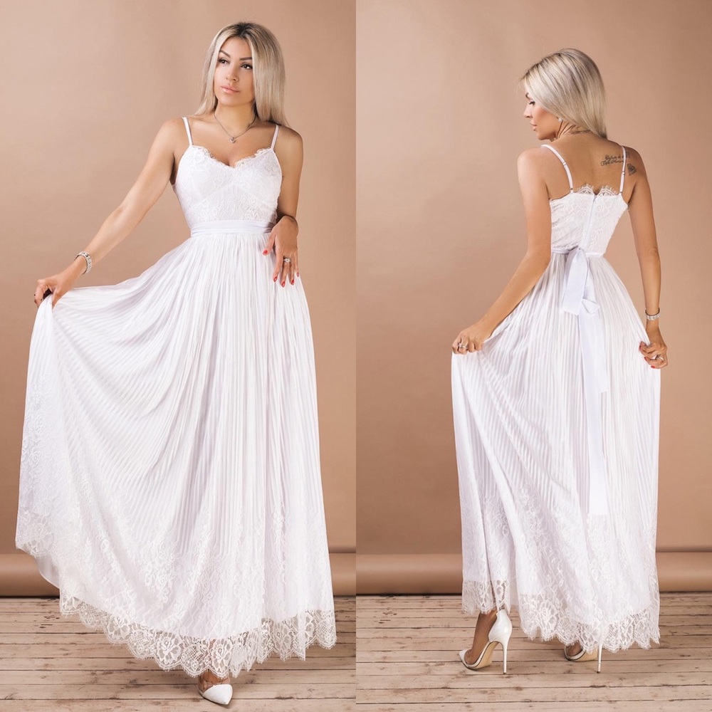 ❗️NEW❗️White Off Shoulder Wedding A-Line Boho Lace Dress